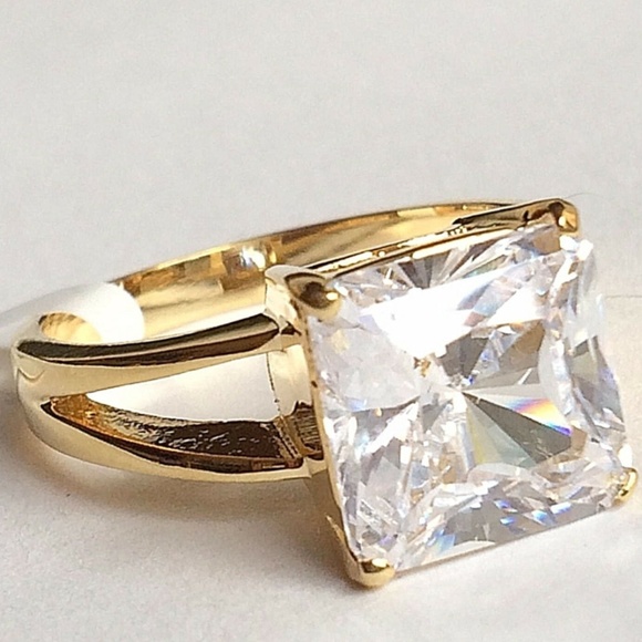 Gold Engagement Cocktail Ring Size 8 9 10 Princess Cut 14Kt Plated Cubic Zircon - Picture 4 of 8